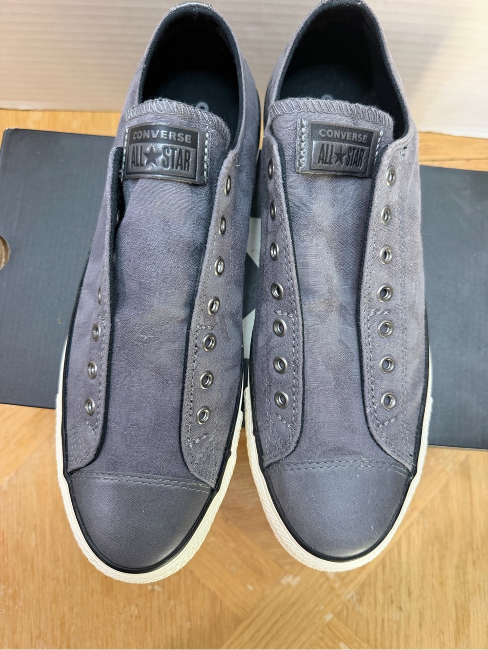 Converse Men's Slip-On Canvas Sneakers laceless— Charcoal Gray
